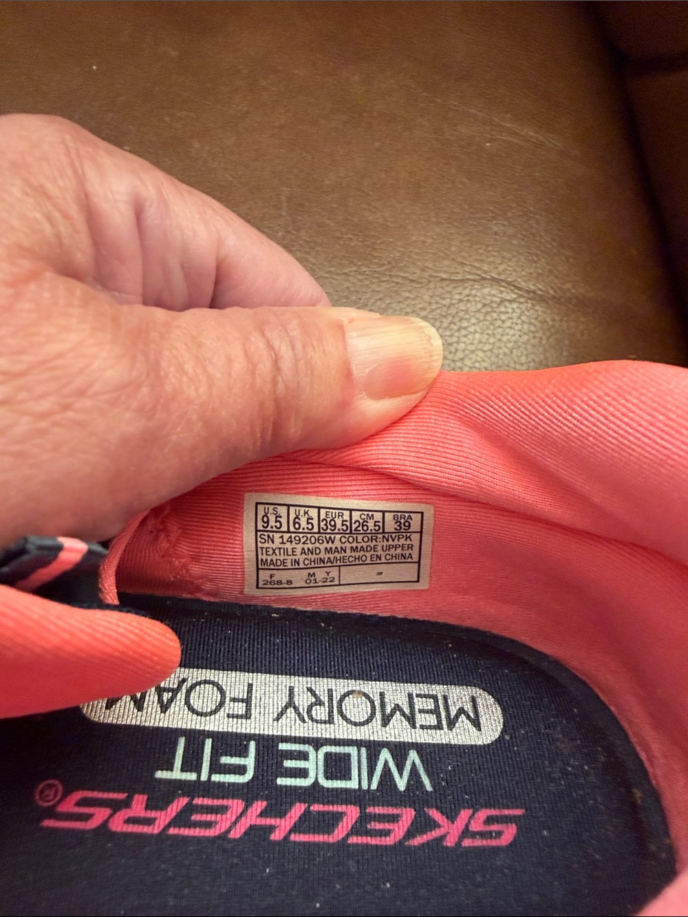 Skechers Navy Slip-On Wide Fit Knit Sneakers with Coral Accents - Picture 6 of 6